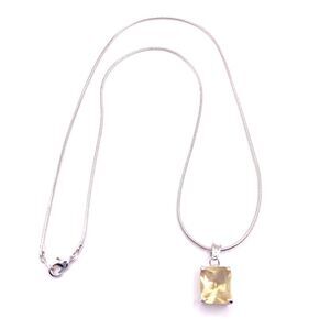 Silver Snake Chain Yellow Cubic Zirconia Solitaire Pendant Necklace